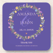 ブルーワイルドフラワーパープルイエロー結婚フローラ コースター (正面)