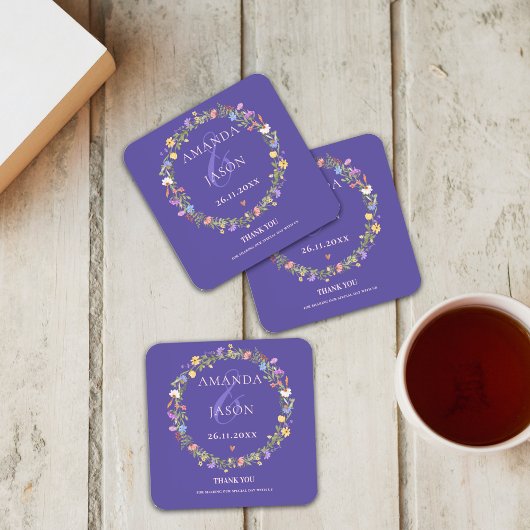 ブルーワイルドフラワーパープルイエロー結婚フローラ コースター