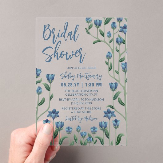 ブルーワイルドフラワーフレームフローラブライダルシャワー アクリル招待状 (インサイチュ (ポータブル))