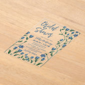 ブルーワイルドフラワーフレームフローラブライダルシャワー アクリル招待状 (レイダウン)