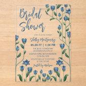 ブルーワイルドフラワーフレームフローラブライダルシャワー アクリル招待状 (正面)