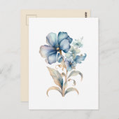 ブルーワイルドフラワーフローライラストレーションミニマルデザイン ポストカード (正面/裏面)