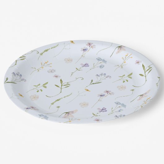 ブルーワイルドフラワーフローラエレガント男の赤ちゃんシャワー ペーパープレート (アングル)