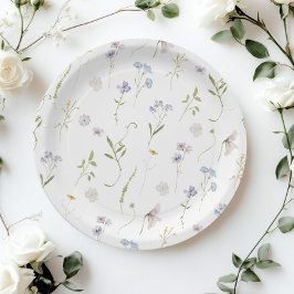 ブルーワイルドフラワーフローラエレガント男の赤ちゃんシャワー ペーパープレート