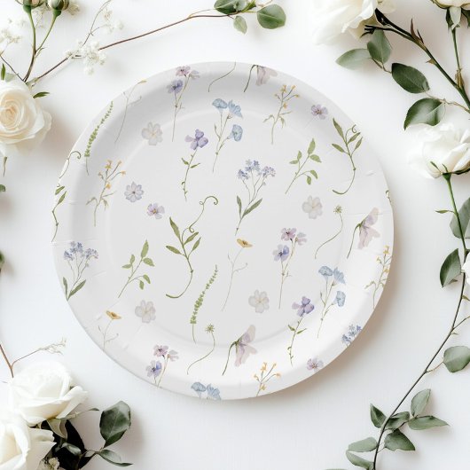 ブルーワイルドフラワーフローラエレガント男の赤ちゃんシャワー ペーパープレート