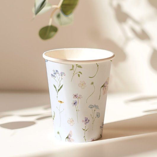 ブルーワイルドフラワーフローラエレガント男の赤ちゃんシャワー 紙コップ