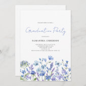 ブルーワイルドフラワーフローラ卒業パーティー 招待状 (正面/裏面)