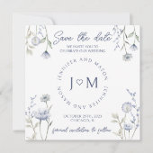 ブルーワイルドフラワーフローラ日付写真を保存 招待状 (正面)