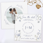 ブルーワイルドフラワーフローラ日付写真を保存 招待状