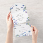 ブルーワイルドフラワーブライダルシャワーアンドティア遠くにレシピ オールインワン招待状 (貼ってはがせる)