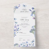 ブルーワイルドフラワーブライダルシャワーアンドティア遠くにレシピ オールインワン招待状 (内側)