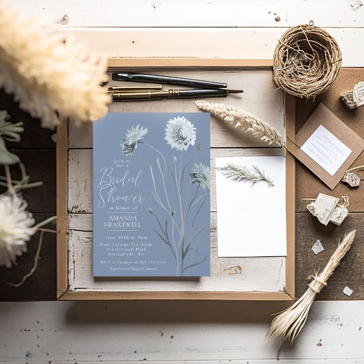 ブルーワイルドフラワーブライダルシャワー招待 招待状