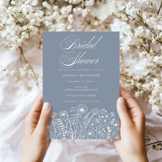 ブルーワイルドフラワーブライダルシャワー 招待状