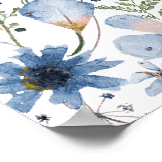 ブルーワイルドフラワーベビーシャワーウェルカムサインポスター ポスター (角)