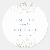 ブルーワイルドフラワーペリウィンクル結婚の封筒用シール ラウンドシール (正面)