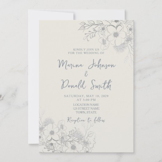 ブルーワイルドフラワーペリウィンクル結婚式招待状 招待状 (正面)