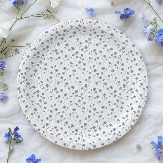 ブルーワイルドフラワーボタニカルガーデンブライダルシャワー ペーパープレート