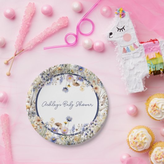 ブルーワイルドフラワーボホパーソナライズされたベビーシャワー ペーパープレート (パーティー)