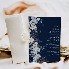 ブルーワイルドフラワーボホ冬の赤ちゃんシャワー 招待状