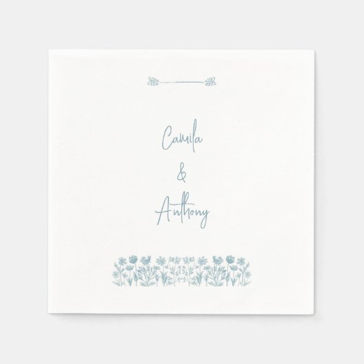 ブルーワイルドフラワーボホ結婚ズ スタンダードカクテルナプキン (正面)
