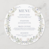 ブルーワイルドフラワーボホ結婚ラウンドのメニューカードプレート メニュー (正面)