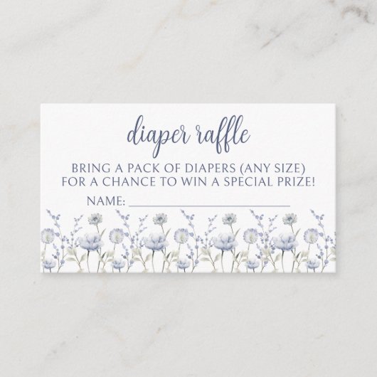 ブルーワイルドフラワーボーイ赤ちゃんシャワーおむつラッフルカード エンクロージャーカード (正面)