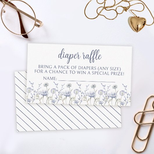ブルーワイルドフラワーボーイ赤ちゃんシャワーおむつラッフルカード エンクロージャーカード