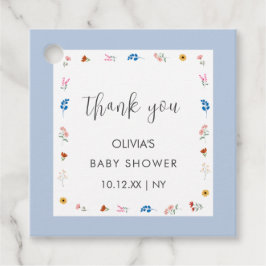 ブルーワイルドフラワーミニマル赤ちゃんシャワーありがとう フェイバータグ