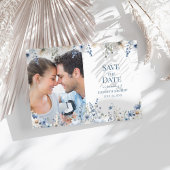 ブルーワイルドフラワーメドウ日付の写真カードを保存 招待状