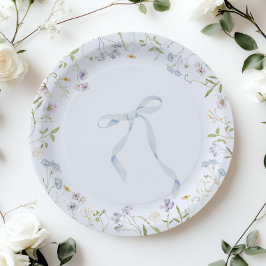 ブルーワイルドフラワーリボンバビーブシャワー ペーパープレート