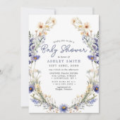 ブルーワイルドフラワーリース水彩赤ちゃんシャワー 招待状 (正面)
