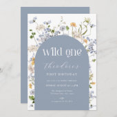 ブルーワイルドフラワーワイルドワン誕生日招待状 招待状 (正面/裏面)