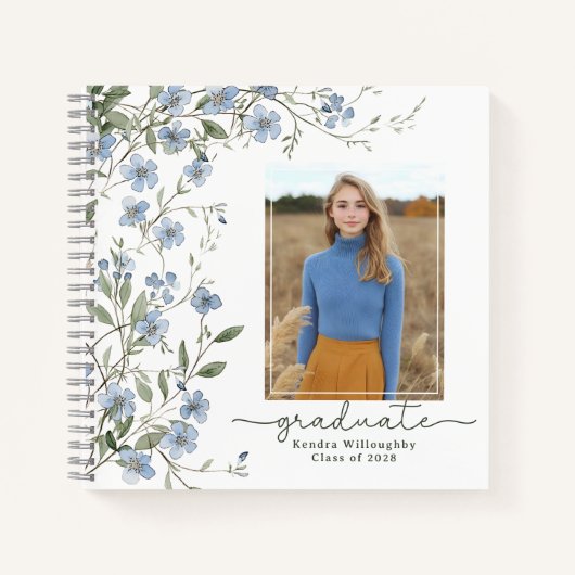 ブルーワイルドフラワー写真卒業ゲストブック ノートブック (正面)