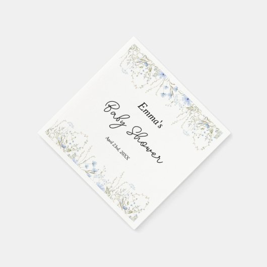 ブルーワイルドフラワー小さな花の赤ちゃんシャワー スタンダードカクテルナプキン (角)