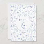 ブルーワイルドフラワー新婦のテーブ結婚ル番号 招待状 (正面)