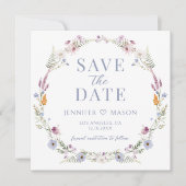 ブルーワイルドフラワー日付の写真の招待状を保存 (正面)