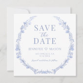 ブルーワイルドフラワー日付の写真の招待状を保存 (正面)