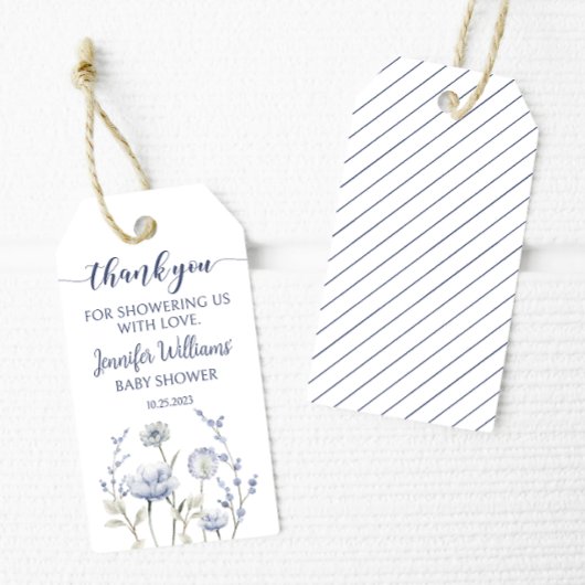 ブルーワイルドフラワー男の赤ちゃんシャワーユーラベル ギフトタグ