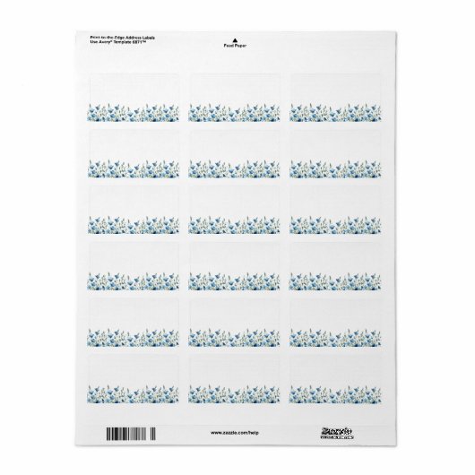 ブルーワイルドフラワー空白のズDIYプリントのアドレ結婚ス ラベル (フルシート)