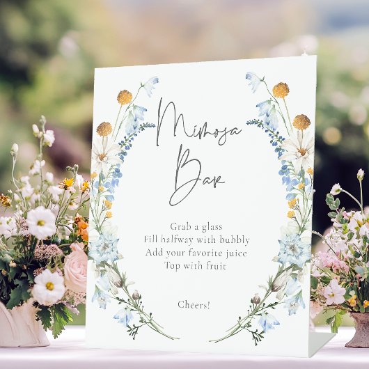 ブルーワイルドフラワー素朴&デイジーシャワーミモザ 台座サイン