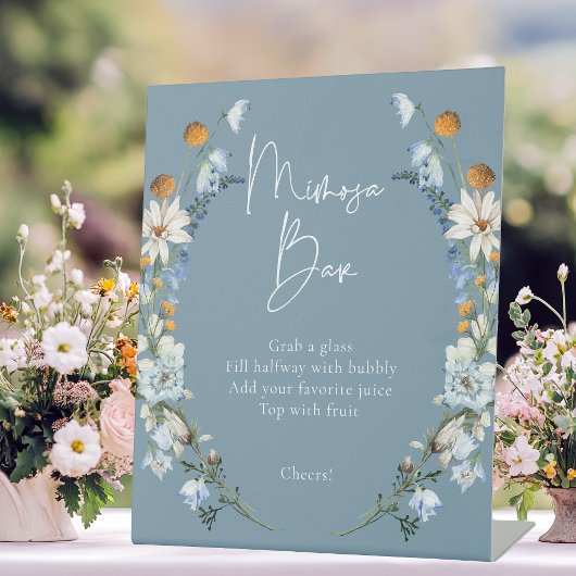 ブルーワイルドフラワー素朴&デイジーシャワーミモザ 台座サイン