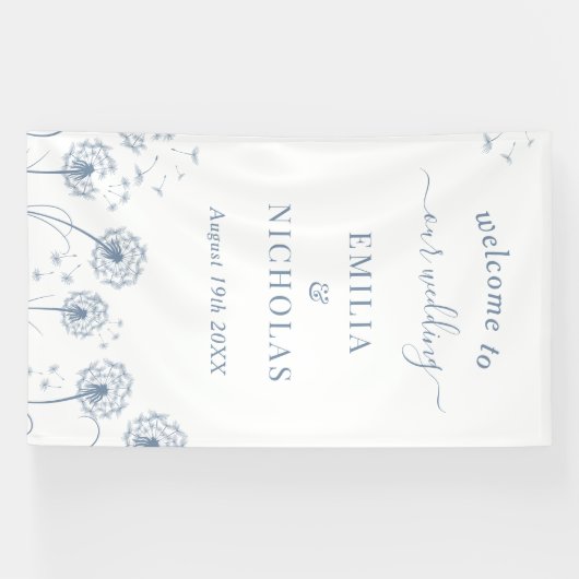 ブルーワイルドフラワー結婚のウェルカムサイネージ 横断幕 (横)