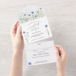ブルーワイルドフラワー結婚のエコ紙救ズ オールインワン招待状