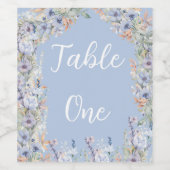 ブルーワイルドフラワー結婚のカスタムテーブル番号 ワインラベル (シングルラベル)