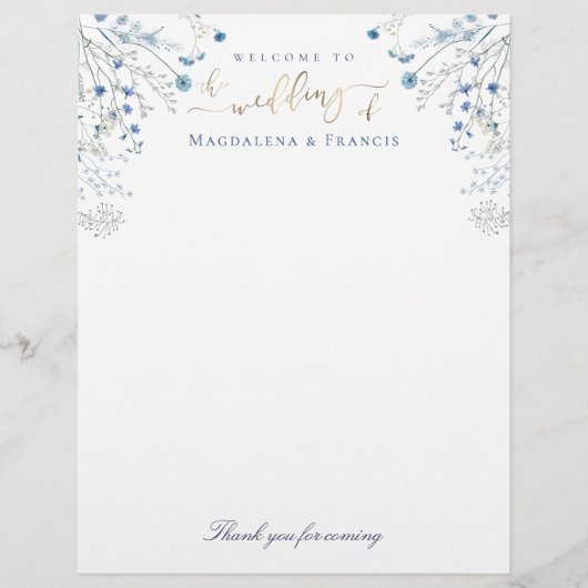 ブルーワイルドフラワー結婚の歓迎レターヘッド (正面)