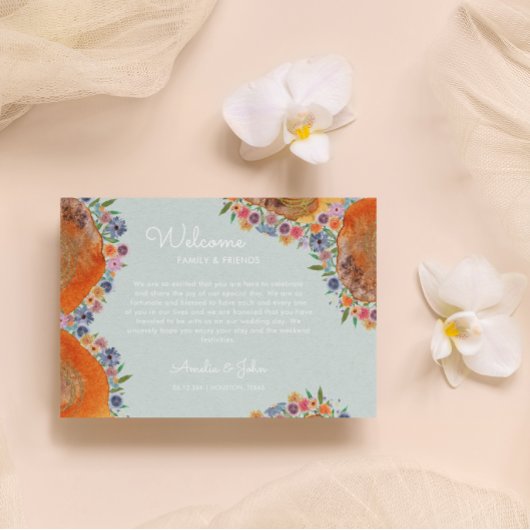 ブルーワイルドフラワー結婚の歓迎抱き枕バスケット プレイスカード