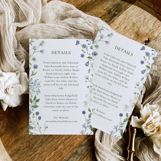 ブルーワイルドフラワー結婚の詳細カード、水彩 エンクロージャーカード
