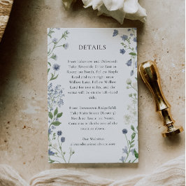 ブルーワイルドフラワー結婚の詳細カード、水彩 エンクロージャーカード