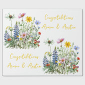 ブルーワイルドフラワー結婚ズ/シャワーおめでとうございます ラッピングペーパー (フラット)