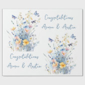 ブルーワイルドフラワー結婚ズ/シャワーおめでとうございます ラッピングペーパー (フラット)